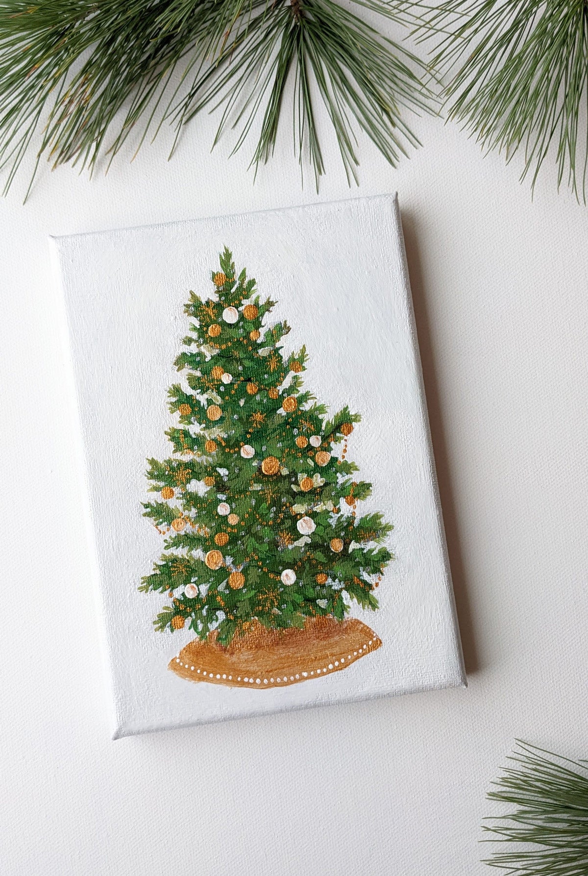 Vintage Christmas tree 1 | Original 5x7 canvas painting