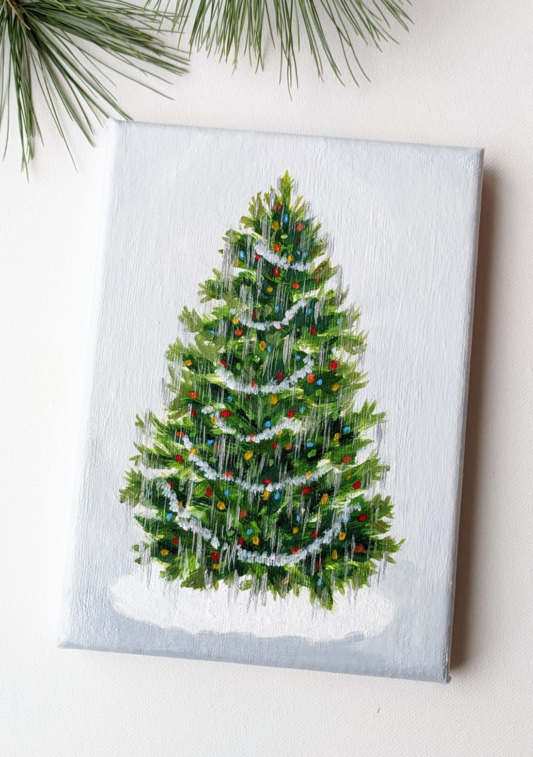 Vintage Christmas tree 3  Original 5x7 canvas painting – Sarah