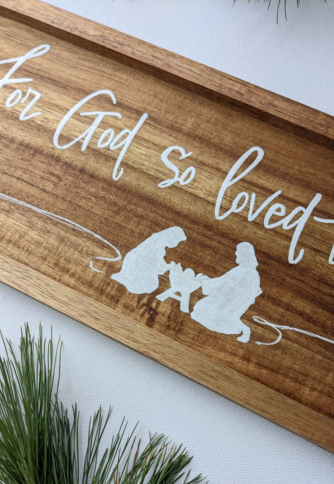 For God So Loved the World, Wood Nativity sign