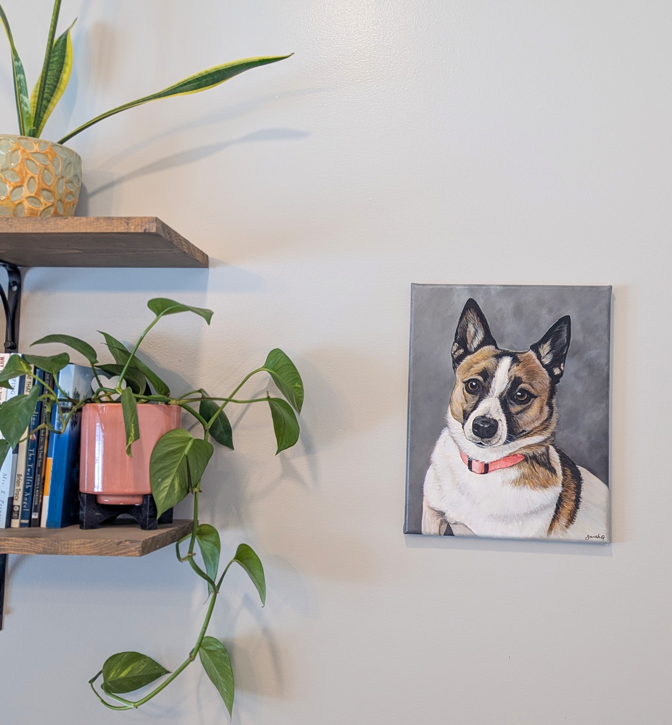 Pet Portrait of a dog hung on a wall