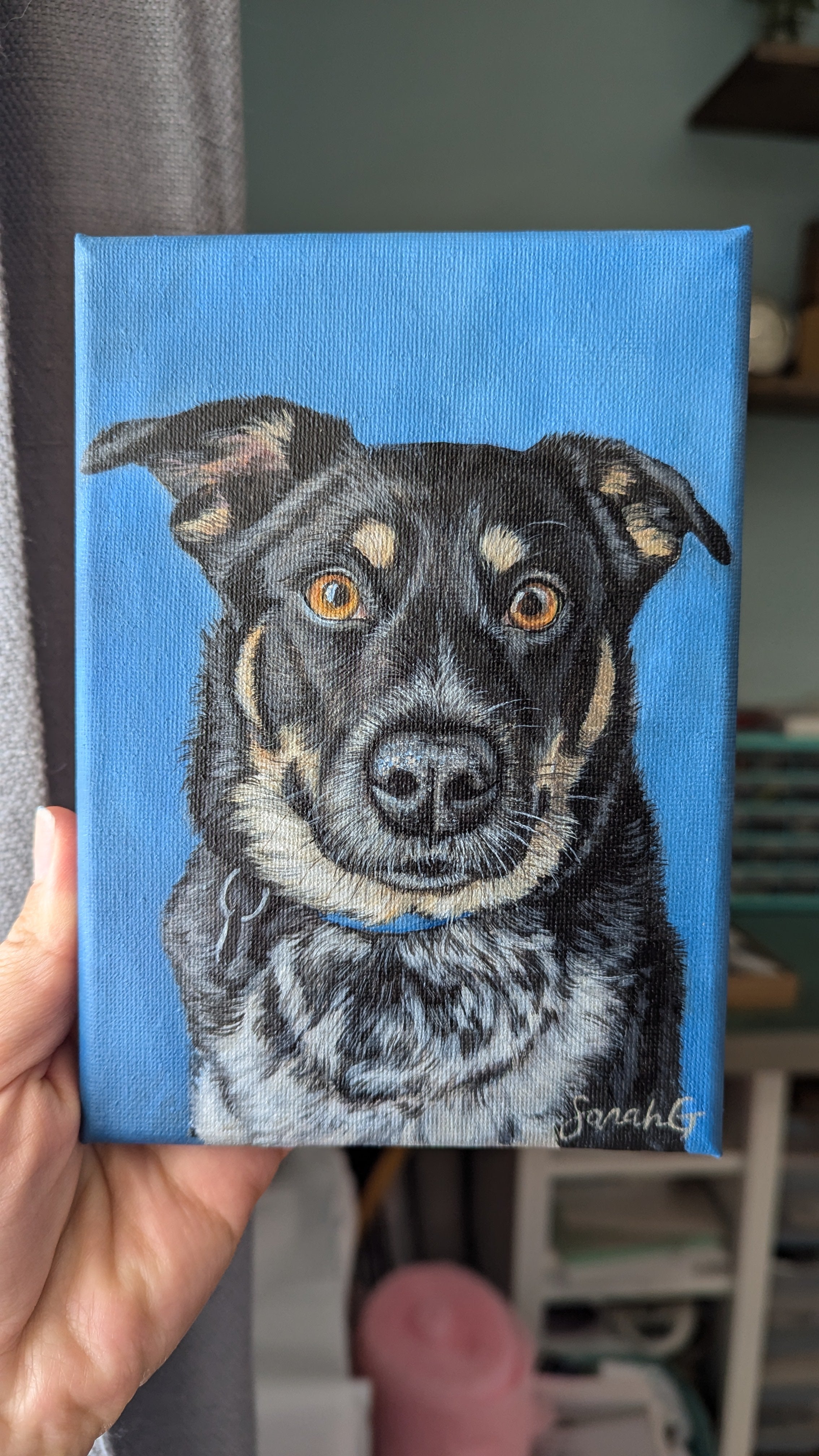 A3 Geometric Pet Painting, Pet Portrait, Custom Pet Portrait, Custom Dog Portrait, Custom Gouache Portrait, selling Dog Art, Cattle Dog Painting