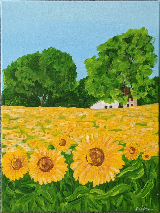 Floral original 5 | Sunflower field 12X16 canvas painting