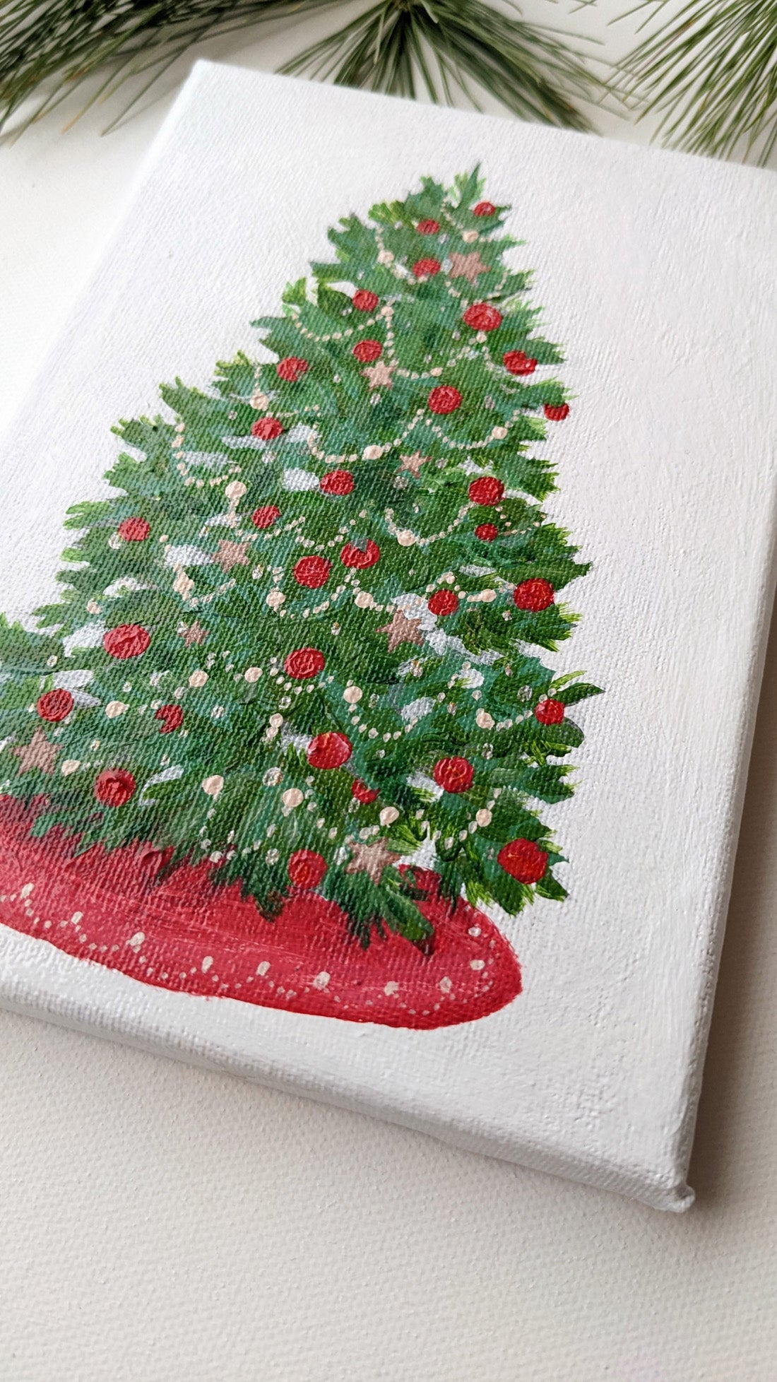 Vintage Christmas tree 2 | Original 5x7 canvas painting