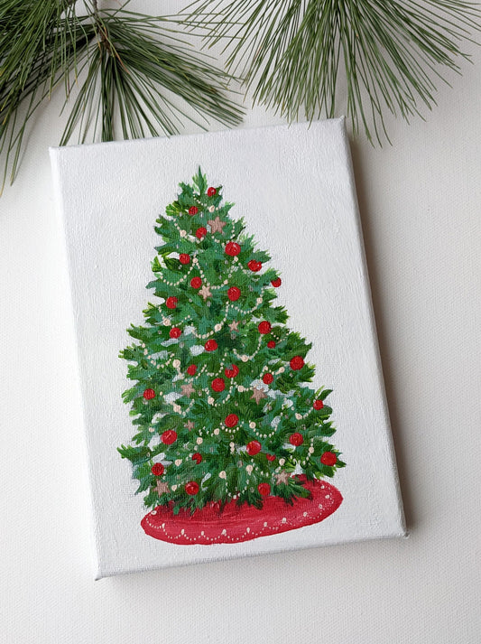 Vintage Christmas tree 2 | Original 5x7 canvas painting