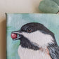 Chickadee with berry original painting | 4X4 inch